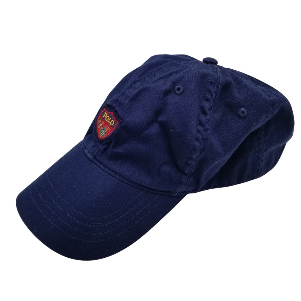 Polo Golf Ralph Lauren Baseball Cap Mens OS Navy Blue Crest Plaid Patch Hat
